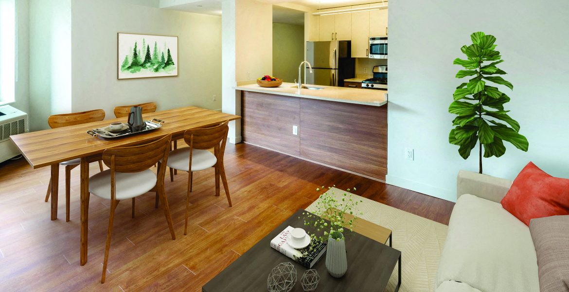 brown and peach decorated luxury apartment at 544 Union, Williamsburg, New York